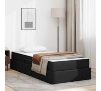 Teenpull Cama somier Base lecho canapé Negro Cuero Artificial con colchón 90 x 200 cm, Estructura Metal, Almacenamiento abatible hidráulico, Dormitorio Juvenil Adulto, Ahorro Espacio, Soporte lámina