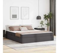 Teenpull Cama somier Base lecho canapé tapizado Gris Cuero con cabecero Estructura Metal, colchón 2 Piezas y almacenaje elevable hidráulico, Dormitorio Adulto 180 x 200 cm Ahorro Espacio