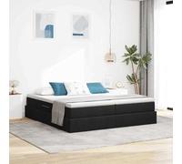Teenpull Cama somier Base lecho canapé tapizado Negro 200 x 200 cm con colchón, Estructura de Metal, almacenaje abatible Lateral, para Dormitorio, Descanso y Ahorro Espacio