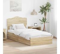 Teenpull Cama somier Base lecho con cabecero Roble Sonoma, Estructura de Madera de ingeniería, almacenaje con cajón, Soporte de lámina, 70 x 190 cm para Dormitorio y huésped