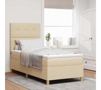 Teenpull Cama somier Box Spring Crema 90 x 190 cm con cabecero Ajustable, Estructura de Madera de Pino, colchón de muelles ensacados, Descanso Firme para Dormitorio Interior