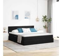 Teenpull Cama somier canapé elevable LED Negro 160 x 200 cm con colchón de muelles ensacados, cabecero Ajustable, tapizado de Terciopelo, almacenaje bajo Cama, Montaje para Dormitorio
