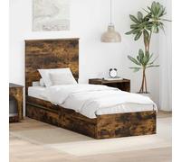 Teenpull Cama somier con almacenaje, Base de Madera de ingeniería Roble Ahumado 75 x 190 cm con cabecero, cajón y Soporte de láminas para Dormitorio Moderno