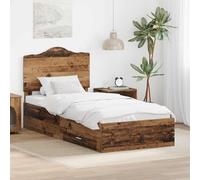 Teenpull Cama somier de Madera de ingenieria Color Madera Vieja 100 x 200 cm, Estructura con cabecero y Cajon, almacenaje Integrado, Base con Lamina para Dormitorio, Montaje facil y