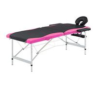 Teenpull Camilla de masaje plegable con 2 zonas, estructura de aluminio negro y rosa, altura regulable con reposacabezas y reposabrazos, portátil para consulta, spa, fisioterapia y bienestar