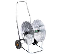 Teenpull Carro de manguera de acero galvanizado para manguera de jardín de 80 m de 3/4 pulgadas con tambor de 50 cm de diámetro, compacto y portátil para riego de jardín, terraza, césped, balcón