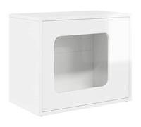 Teenpull Casa para gatos de madera brillante, color blanco brillante, 51 x 30 x 42,5 cm, compacta, moderna, para salón, muebles de gato con árbol trepador y barril rascador para juegos y cuidado de