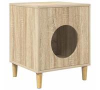 Teenpull Casa para gatos Sonoma de madera de 42,5 x 40 x 53 cm, compacta para muebles de interior para gatos, rascador, árbol trepador, cuidado de las garras, con forma rectangular moderna para salón