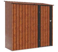 Teenpull Caseta de jardín marrón de metal 203 x 85,5 x 200 cm con cerradura, resistente a la intemperie, espaciosa, moderna caseta para jardín, terraza y exterior para almacenamiento seguro