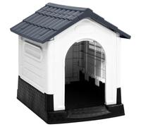 Teenpull Caseta gris de polipropileno 57 x 68 x 66 cm resistente a la intemperie con techo resistente a los rayos UV, bien ventilado y aislado como un refugio cómodo para perros en el jardín y al aire