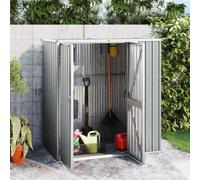 Teenpull Cobertizo de acero galvanizado gris 161 x 89 x 161 cm cobertizo de jardín resistente a la intemperie con gran espacio de almacenamiento para herramientas, bicicletas, jardín y terraza en