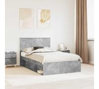 Teenpull Concrete Bed Frame 120 x 190 cm, Solid Pine Wood, Slatted Base, Headboard, Modern Bedroom Structure, Support for Mattress, Durable Sleep Platform