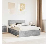 Teenpull Concrete Bed Frame 140 x 190 cm Solid Pine Wood, Bed Base with slatted Support, headboard, Modern Bedroom Platform for Adult Use, Easy Assembly, Durable and Space Saving