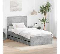 Teenpull Concrete Gray Bed Frame 90 x 200 cm Engineered Wood, slatted Base, upholstered headboard, 6 Hidden Drawers, Bedroom Storage, Indoor Use, 100 kg Support for Organized Resting