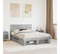 Teenpull Concrete Gray Bed Frame with Headboard, Engineered Wood, 150 x 200 cm, Modern Bedroom Bed Base, Indoor Use, Easy Care, Sturdy Support for Adult Guest Room Sleeping Comfort