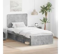 Teenpull Concrete Gray Bed Frame with Pine headboard, 100 x 200 cm Single Size, slatted Mattress Support, Sturdy Wooden Base for Bedroom, Easy Clean, Modern Dorm Sleeping Comfort