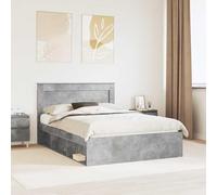 Teenpull Concrete Gray Bed Frame with Pine headboard 150 x 200 cm, slatted Base, Engineered Wood Structure, Storage Drawer, Easy Clean, for Master Bedroom and Guest Room, Supports up to 200 kg