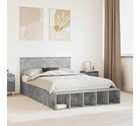 Teenpull Concrete Gray Bed Frame with Shelf, 160 x 200 cm, Plywood Structure, Adjustable 90.4 to 100 cm, 5 Cube Shelves, Water Resistant Finish, Bedroom Storage Support for Indoor Use