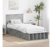 Teenpull Concrete Gray Bed Frame with Shelf, Manual Adjustable Height, Plywood Structure, 5 Cubby Shelves, Water-Resistant Finish, Indoor Bedroom Storage for Mattress 70 x 190 cm, 100 kg Support