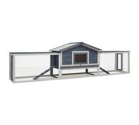 Teenpull Conejera gris de madera maciza de pino y abeto, 310 x 70 x 87 cm, con techo resistente a la intemperie, espacioso cercado libre, rejilla metálica y cajón extraíble para jardín y apartamento