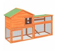 Teenpull Conejera marrón de madera maciza de pino 185,5 x 60,5 x 109,5 cm con recinto al aire libre y espacio para dormir, resistente a la intemperie, para cobayas, roedores, exteriores, jardín