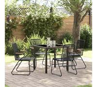 Teenpull Conjunto Comedor jardín 5 Piezas Negro Acero Resistente con Mesa Rectangular y 4 sillas para terraza Patio Exterior Ideal para reuniones y Ocio en Verano Primavera