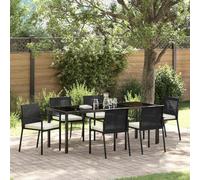Teenpull Conjunto de Comedor de jardín Negro con Mesa y 6 sillas de Acero Recubierto y polirratán Resistente a UV para terraza, Patio, balcón y reuniones al Aire Libre