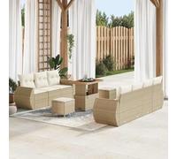 Teenpull Conjunto jardín 10 pcs sofá Modular Beige ratán sintético con Cojines, Mesa, sillas y Almacenamiento para terraza, Patio y balcón, Resistente a UV y Clima