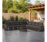 Teenpull Conjunto jardín 10 Piezas Mueble Exterior Modular Gris con sofá rinconera Mesa y Cojines para terraza Patio balcón Ocio y Descanso Resistente para reuniones y Barbacoa