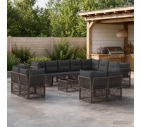 Teenpull Conjunto jardín 13 pcs Mueble Exterior ratán sintético Gris con sofá Modular rinconera y Mesa para terraza Patio balcón Comedor Ocio Descanso