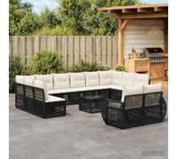 Teenpull Conjunto jardín 13 pcs Mueble Exterior sofá Modular Negro y Blanco Crema para terraza Patio Comedor con Mesa y Cojines Desmontables Resistente al Clima Ideal para reunión y Descanso al Aire