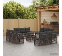 Teenpull Conjunto jardín 13 pcs ratán sintético Gris con Mesa Modular y Cojines para terraza Exterior Patio balcón Resistente al Clima Ideal para Ocio y reunión en Verano