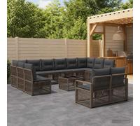 Teenpull Conjunto jardín 14 pcs Gris ratán sintético con Mesa sofá Modular rinconera para terraza Patio Exterior Comedor con Cojines Desmontables y Resistente al Clima, Ideal para Ocio y reuniones