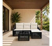 Teenpull Conjunto jardín 5 Piezas ratán sintético Negro sofá Modular con Mesa y Cojines para terraza Patio balcón Resistente al Clima Ideal para reuniones y Ocio al Aire Libre
