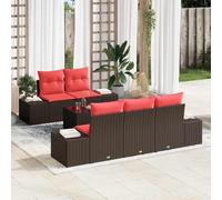 Teenpull Conjunto jardín 6 Piezas Mueble Exterior ratán sintético marrón Modular terraza Patio Comedor sofá Mesa Silla para reunión Descanso Ocio Resistente al Clima
