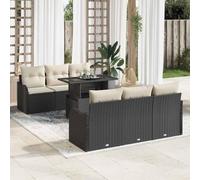 Teenpull Conjunto jardín 7 Piezas poliratán Negro con Cojines, Mesa Rectangular Ajustable, sofá Modular para terraza, Patio y balcón, Resistente al Clima, Ideal para reuniones y Ocio al Aire Libre
