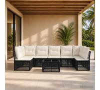 Teenpull Conjunto jardín 8 Piezas Mueble Exterior ratán sintético Negro con sofá Modular rinconera y Mesa para Patio terraza balcón Ideal para Descanso y reunión al Aire Libre