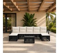 Teenpull Conjunto jardín 8 Piezas sofá Modular ratán sintético Negro con Mesa y Cojines para terraza Patio balcón Resistente al Clima Ideal para Relax y reuniones al Aire Libre