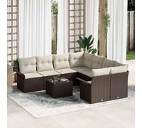 Teenpull Conjunto jardín 9 Piezas poliratán marrón Modular con sofá, Mesa y Cojines para terraza, Patio y Comedor Exterior, Resistente al Clima para Ocio y reuniones al Aire Libre