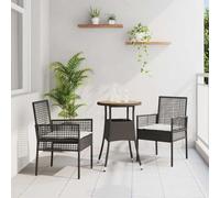 Teenpull Conjunto Jardin Comedor Exterior 3 pcs Negro ratán sintético con Mesa 60x80x75 cm y 2 sillas con Cojines 47x50 cm para terraza Patio balcón Ideal para reuniones Ocio y Barbacoa