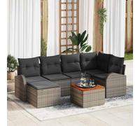 Teenpull Conjunto jardín Modular 7 Piezas Gris ratán sintético con Mesa, sofá rinconera, reposapiés, Cojines y Almacenamiento para terraza, Patio, balcón y Ocio Exterior