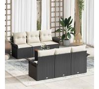 Teenpull Conjunto jardín Modular de 7 Piezas en ratán sintético Negro con Mesa de Madera de Acacia para terraza Patio y balcón, Resistente a UV e Intemperie Ideal para Ocio y Descanso al Aire Libre