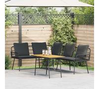 Teenpull Conjunto jardín Mueble Exterior 2 pcs Negro ratán sintético sofá Mesa terraza Patio Comedor Silla Cojines Resistente para Descanso y reunión al Aire Libre