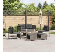 Teenpull Conjunto jardín Mueble Exterior 6 pcs Gris y Gris Oscuro con Cojines, sofá 2 plazas, 2 sillones, reposapiés y Mesa de Acacia para terraza, Patio, balcón, reunión y Ocio al Aire Libre