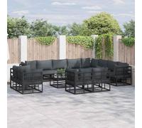 Teenpull Conjunto jardín Mueble Exterior Aluminio Negro 13 Piezas con Cojines sofá Modular rinconera Mesa terraza Patio para Descanso Ocio reuniones Barbacoa Piscina Porche