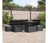Teenpull Conjunto jardín Mueble Exterior ratán sintético Negro 7 pcs con sofá Modular rinconera Mesa y reposapiés para terraza Patio Comedor Ocio y Descanso
