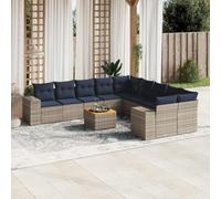 Teenpull Conjunto Jardin Mueble Exterior terraza Patio Comedor Sofa rinconera Modular de poliratán Gris con Cojines Azul Marino Mesa Madera Acacia 11 Piezas para Descanso y Ocio
