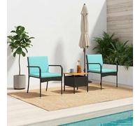 Teenpull Conjunto jardín Negro ratán sintético con Mesa Acacia, Cojines Desmontables, Resistente a UV e Intemperie, Ideal para terraza, balcón o Patio, Muebles Exterior para Ocio y reunión
