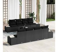 Teenpull Conjunto jardín ratán sintético Negro 8 Piezas Modular con Mesa Ajustable y Cojines para terraza Patio balcón Comedor reunión Ocio Exterior Resistente
