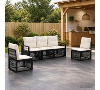 Teenpull Conjunto jardín sofá 5 Piezas ratán sintético Negro con Cojines Desmontables y Lavables, Estructura Acero Resistente al Clima para terraza Patio Comedor Exterior